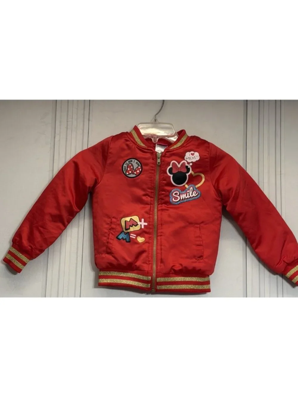Disney Minnie Mouse Bomber Jacket Girls 5/6 Red Lined Insulated Full Zip